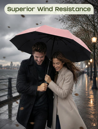 Compact Travel Umbrella for Rain - Windproof Automatic Umbrellas, UV Umbrella for Sun Protection with Black Anti-UV Coating, Portable Small Umbrellas for Backpack, Car, Walking, Kids, Women