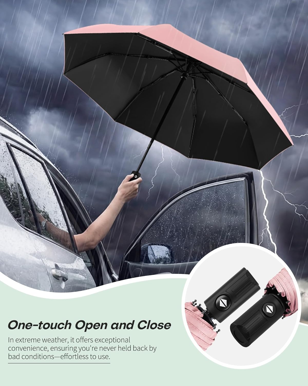 Compact Travel Umbrella for Rain - Windproof Automatic Umbrellas, UV Umbrella for Sun Protection with Black Anti-UV Coating, Portable Small Umbrellas for Backpack, Car, Walking, Kids, Women