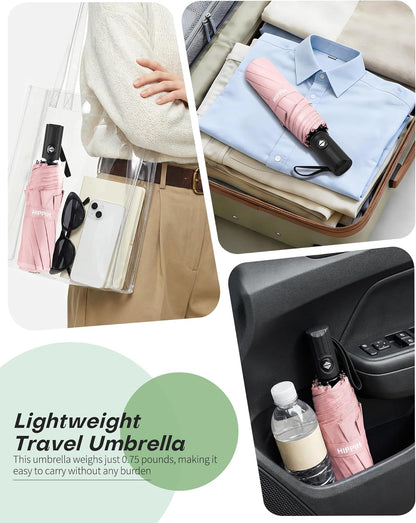 Compact Travel Umbrella for Rain - Windproof Automatic Umbrellas, UV Umbrella for Sun Protection with Black Anti-UV Coating, Portable Small Umbrellas for Backpack, Car, Walking, Kids, Women