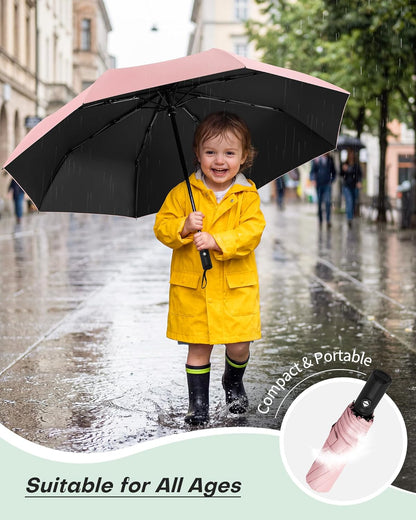 Compact Travel Umbrella for Rain - Windproof Automatic Umbrellas, UV Umbrella for Sun Protection with Black Anti-UV Coating, Portable Small Umbrellas for Backpack, Car, Walking, Kids, Women