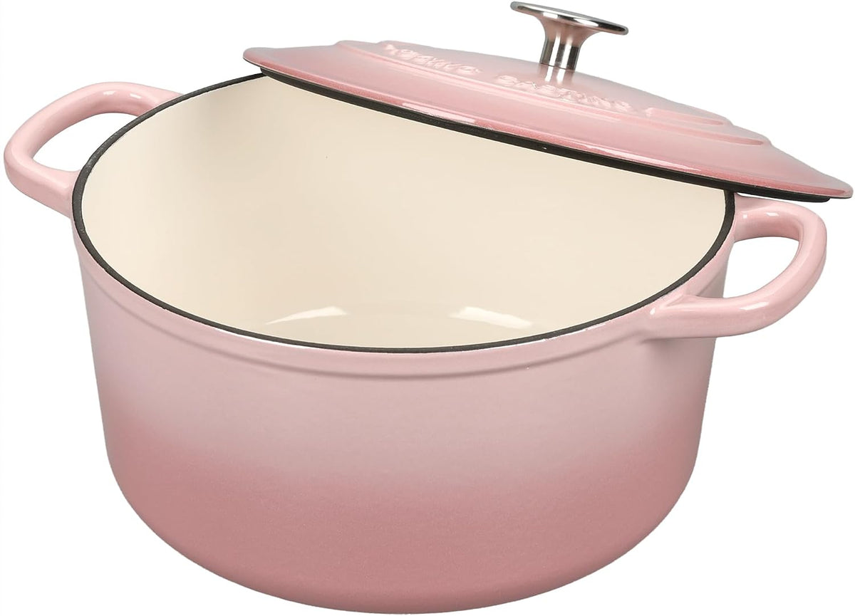 EDGING CASTING Enameled Cast Iron Dutch Oven with Sourdough Bread Baking Kit, Bread Dutch Oven with Lid, Includes Proofing Basket & Baking Tools, 5qt, Pink