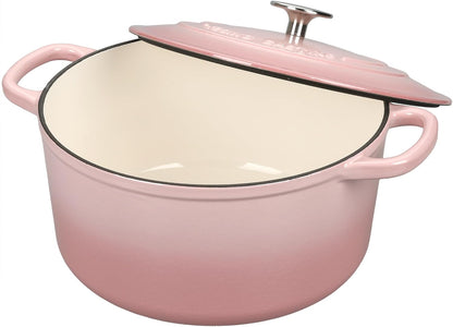 EDGING CASTING Enameled Cast Iron Dutch Oven with Sourdough Bread Baking Kit, Bread Dutch Oven with Lid, Includes Proofing Basket & Baking Tools, 5qt, Pink