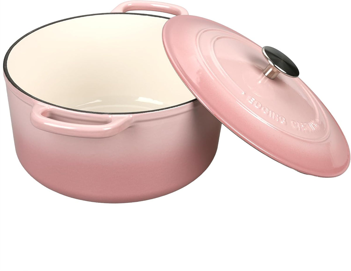 EDGING CASTING Enameled Cast Iron Dutch Oven with Sourdough Bread Baking Kit, Bread Dutch Oven with Lid, Includes Proofing Basket & Baking Tools, 5qt, Pink