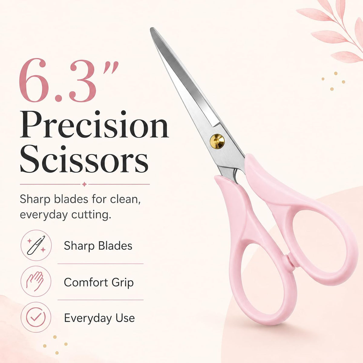 Scissors 6.3 Inch, Pink Acrylic Handle with Stainless Steel Blade
