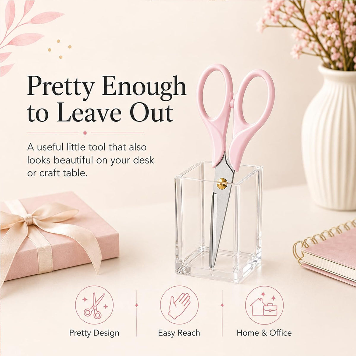 Scissors 6.3 Inch, Pink Acrylic Handle with Stainless Steel Blade