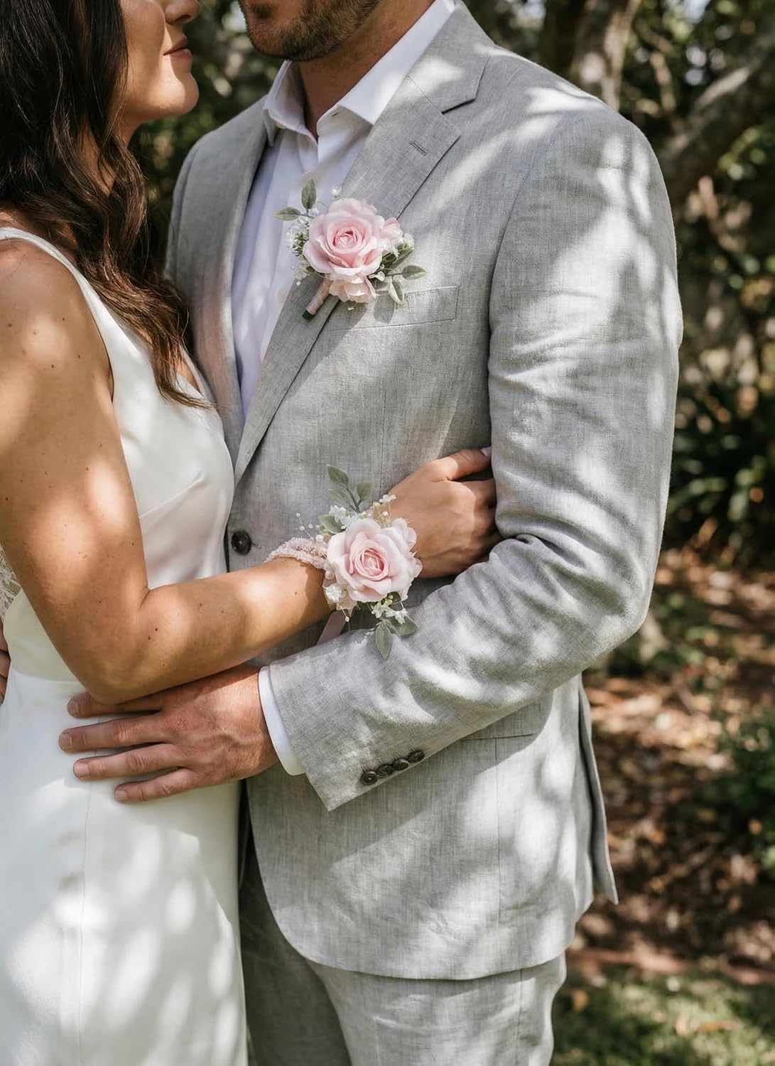Pink Rose Corsage and Boutonniere, Prom Wrist Corsages and Boutonniere Set for Men Women Party, Wedding Boutonnieres and Corsage Wristlet Kit for Groom Groomsmen Bride Bridesmaid