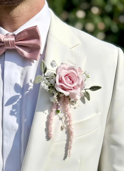 Pink Rose Corsage and Boutonniere, Prom Wrist Corsages and Boutonniere Set for Men Women Party, Wedding Boutonnieres and Corsage Wristlet Kit for Groom Groomsmen Bride Bridesmaid