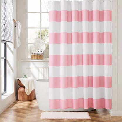 Striped Shower Curtain, Pink and White Modern Shower Curtains for Bathroom, Cute Retro Vintage Stripes Farmhouse Girls Women Bathroom Shower Curtain, Waterproof Polyester Fabric Bath Curtain