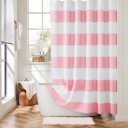 Striped Shower Curtain, Pink and White Modern Shower Curtains for Bathroom, Cute Retro Vintage Stripes Farmhouse Girls Women Bathroom Shower Curtain, Waterproof Polyester Fabric Bath Curtain