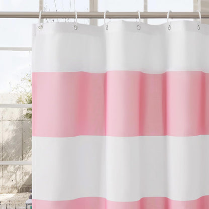 Striped Shower Curtain, Pink and White Modern Shower Curtains for Bathroom, Cute Retro Vintage Stripes Farmhouse Girls Women Bathroom Shower Curtain, Waterproof Polyester Fabric Bath Curtain