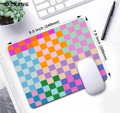 Cute Colorful Checkered Mouse Pad, Retro Purple Pink Blue Green Mousepad, Square Aesthetic Mice Pad Perfect Design for Gaming, Computer,Laptop, Office Work, Non-Slip Rubber Mouse Mat, 9.5x7.9 inch