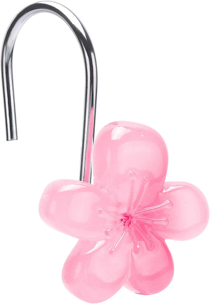 Flower Decorative Shower Curtain Hooks, Glow in The Dark, Set of 12, Pink
