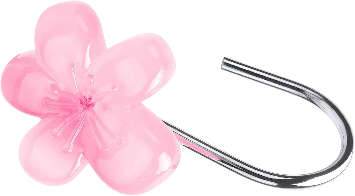 Flower Decorative Shower Curtain Hooks, Glow in The Dark, Set of 12, Pink