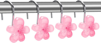Flower Decorative Shower Curtain Hooks, Glow in The Dark, Set of 12, Pink