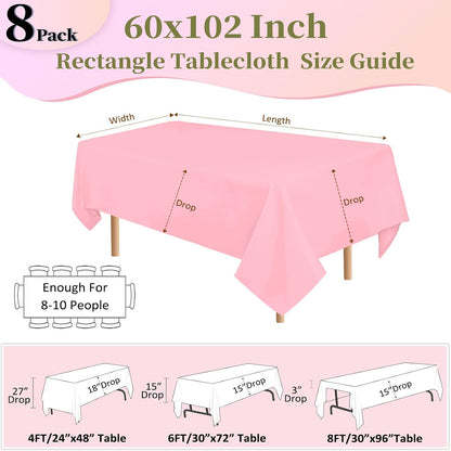 8 Pack 60 x 102 Inch Pink Tablecloth for 6 Foot Rectangle Tables