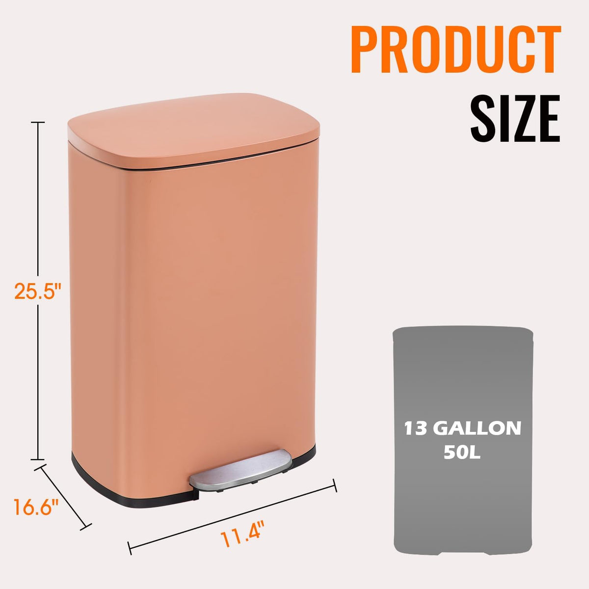 13 Gallon Trash Can with Lid | Pink | Fingerprint-Proof