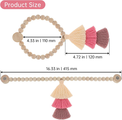 2Pcs Magnetic Curtain Tiebacks with Wood Beads and Triple Tassel,Pink