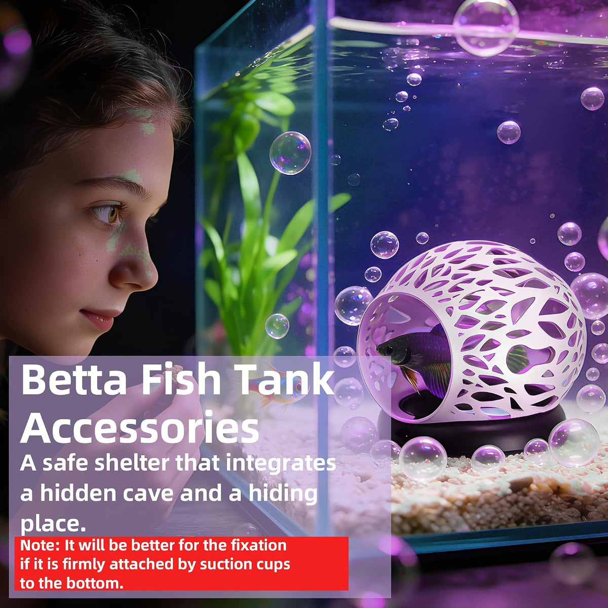 Floating Betta Hideout Cave & Shrimp Cave | Aquarium Floating Betta Skin |Shrimp Feeder | Multi-Function Resting Hideout Hammock & Small Fish Feeding Ring | Aquarium Decor Accessory (Pink)