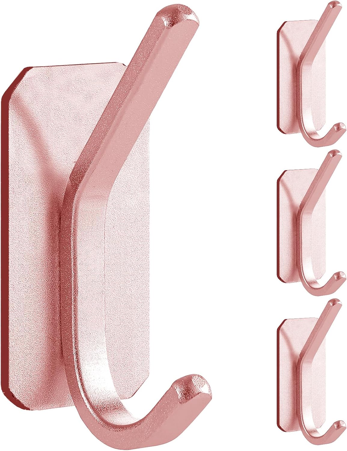 Heavy Duty Adhesive Wall Hooks, 30 lb Max Load Waterproof Hooks for Bathroom Towels Coats Bags, No Drill Damage-Free for Renters Apartment Dorm, Rose Gold, 4 Pack