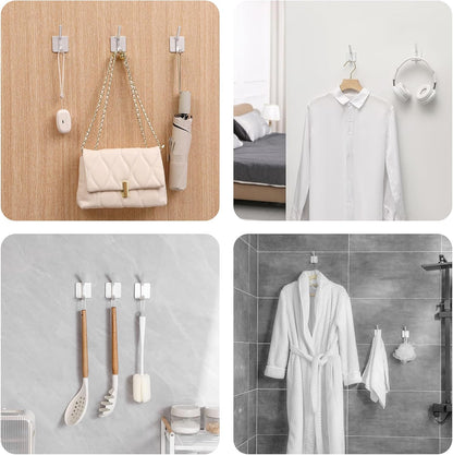 Heavy Duty Adhesive Wall Hooks, 30 lb Max Load Waterproof Hooks for Bathroom Towels Coats Bags, No Drill Damage-Free for Renters Apartment Dorm, Rose Gold, 4 Pack
