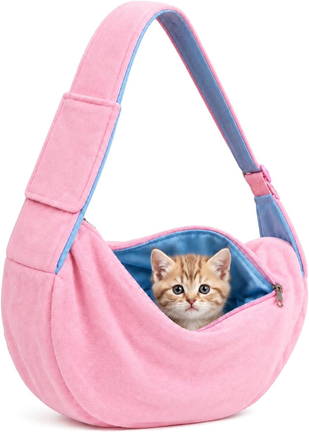 Cat Sling Carrier for Cats and Kittens, Soft Fleece Pet Sling Carrier Bag with Adjustable Shoulder Strap, Hands-Free Puppy and Small Dog Carrier Sling Travel Pouch for Small Pets Under 10 lbs, Pink