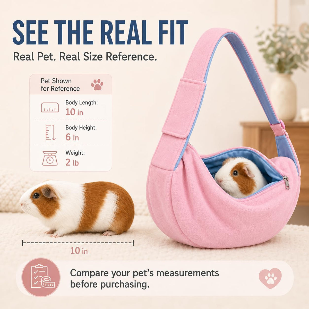 Cat Sling Carrier for Cats and Kittens, Soft Fleece Pet Sling Carrier Bag with Adjustable Shoulder Strap, Hands-Free Puppy and Small Dog Carrier Sling Travel Pouch for Small Pets Under 10 lbs, Pink