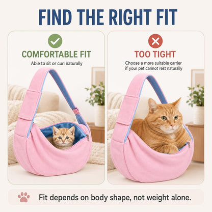 Cat Sling Carrier for Cats and Kittens, Soft Fleece Pet Sling Carrier Bag with Adjustable Shoulder Strap, Hands-Free Puppy and Small Dog Carrier Sling Travel Pouch for Small Pets Under 10 lbs, Pink