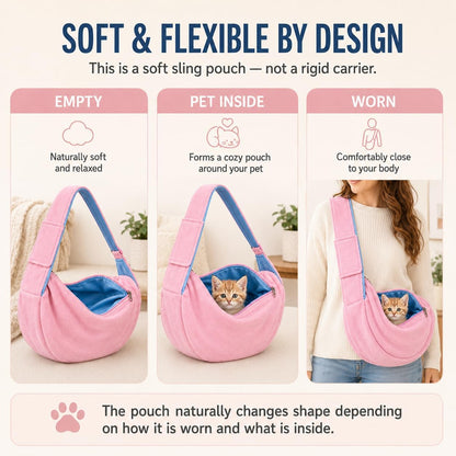 Cat Sling Carrier for Cats and Kittens, Soft Fleece Pet Sling Carrier Bag with Adjustable Shoulder Strap, Hands-Free Puppy and Small Dog Carrier Sling Travel Pouch for Small Pets Under 10 lbs, Pink