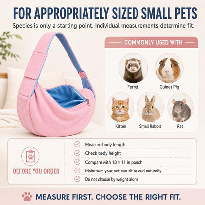 Cat Sling Carrier for Cats and Kittens, Soft Fleece Pet Sling Carrier Bag with Adjustable Shoulder Strap, Hands-Free Puppy and Small Dog Carrier Sling Travel Pouch for Small Pets Under 10 lbs, Pink
