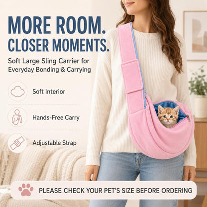 Cat Sling Carrier for Cats and Kittens, Soft Fleece Pet Sling Carrier Bag with Adjustable Shoulder Strap, Hands-Free Puppy and Small Dog Carrier Sling Travel Pouch for Small Pets Under 10 lbs, Pink