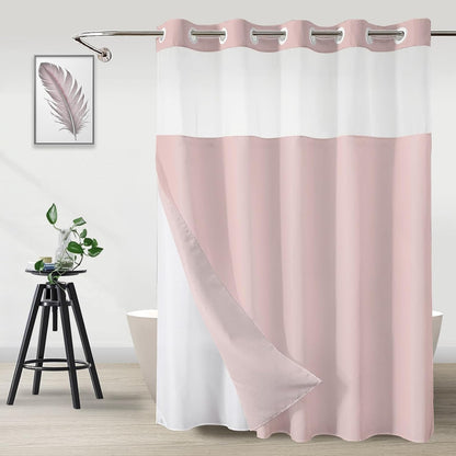 No Hook Shower Curtain and Liner Set, Blush Pink, 71" x 74"