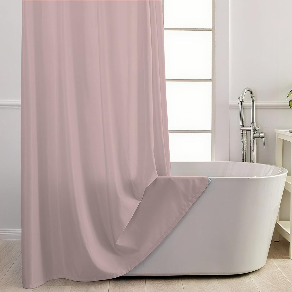 No Hook Shower Curtain and Liner Set, Blush Pink, 71" x 74"