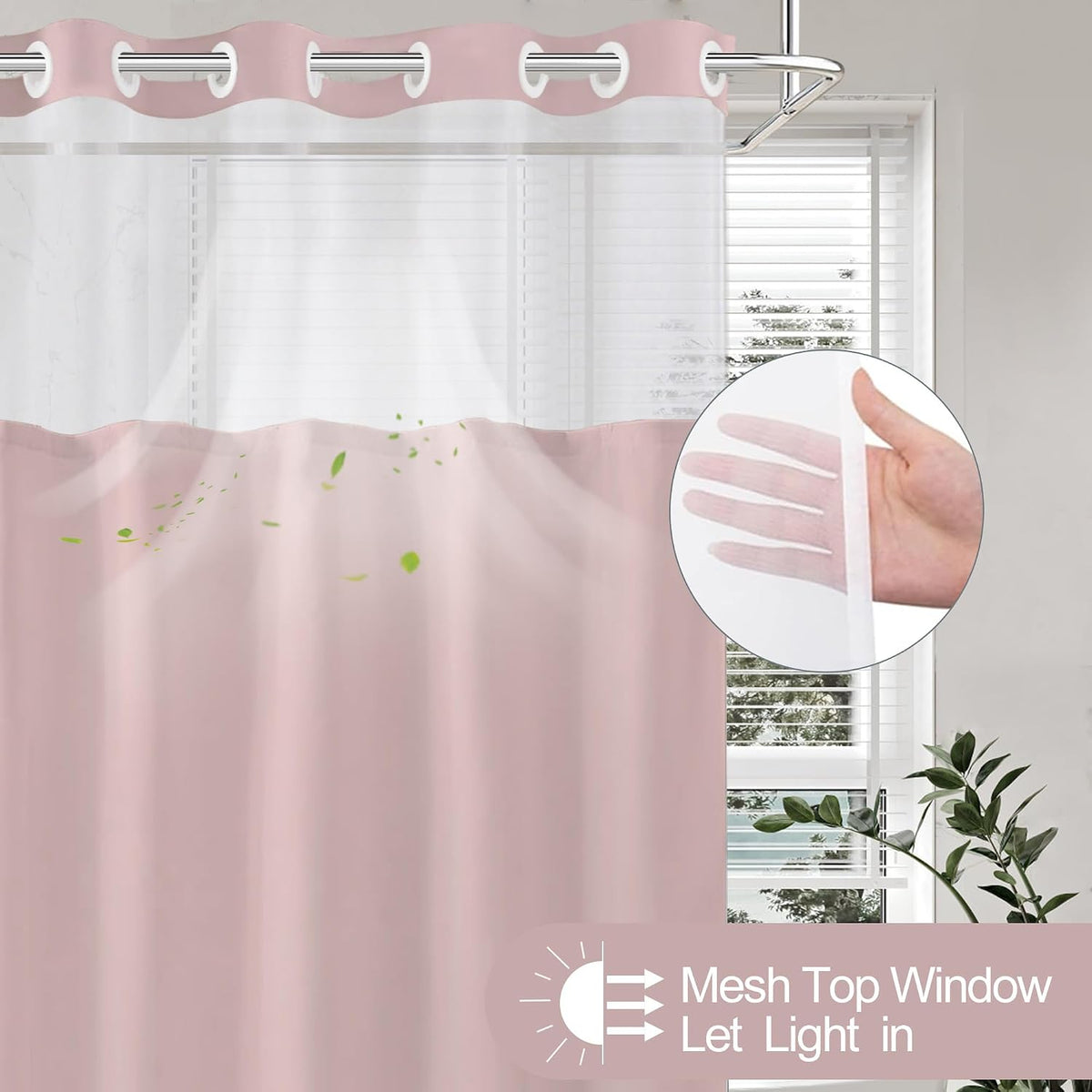 No Hook Shower Curtain and Liner Set, Blush Pink, 71" x 74"