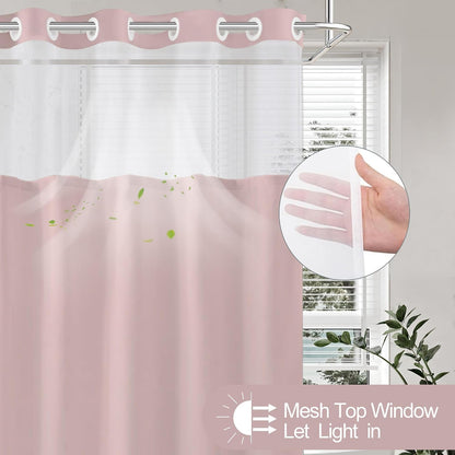 No Hook Shower Curtain and Liner Set, Blush Pink, 71" x 74"