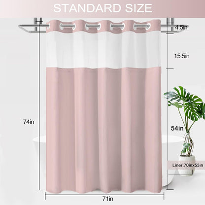 No Hook Shower Curtain and Liner Set, Blush Pink, 71" x 74"