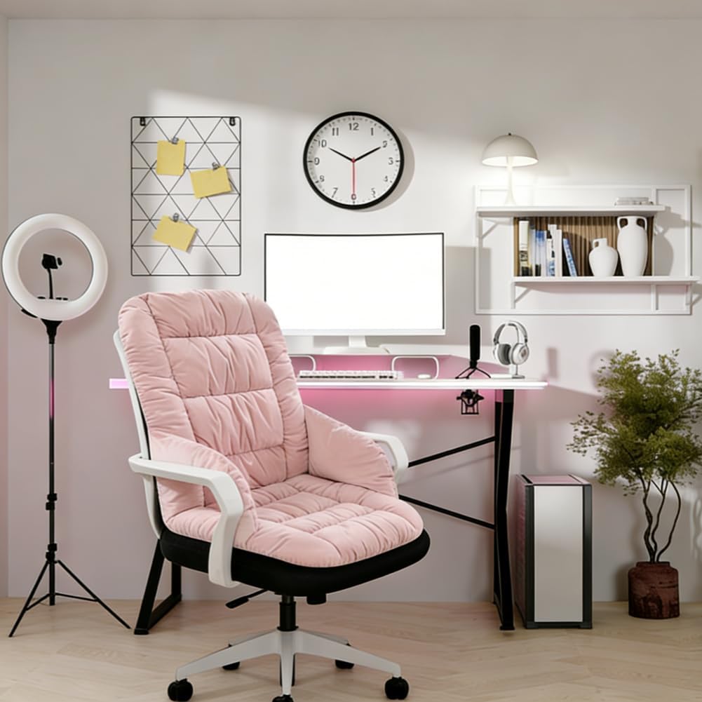 Desk Chair Cushion with High Back Support Office Chair Pad with Non-Slip Bottom Soft Cute Pink Seat Cushion for Office Car Gamer Home Kitchen