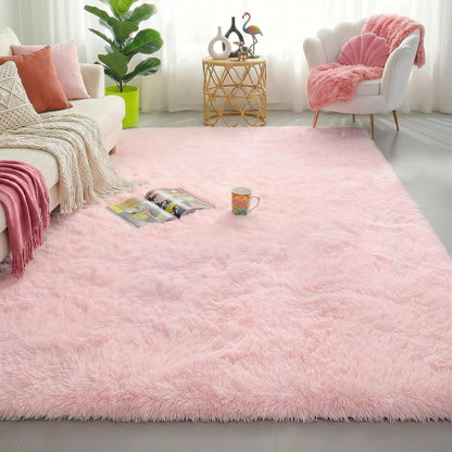 Light Pink Fluffy Fuzzy Area Rug 4x6 for Girls Bedroom Kids Room