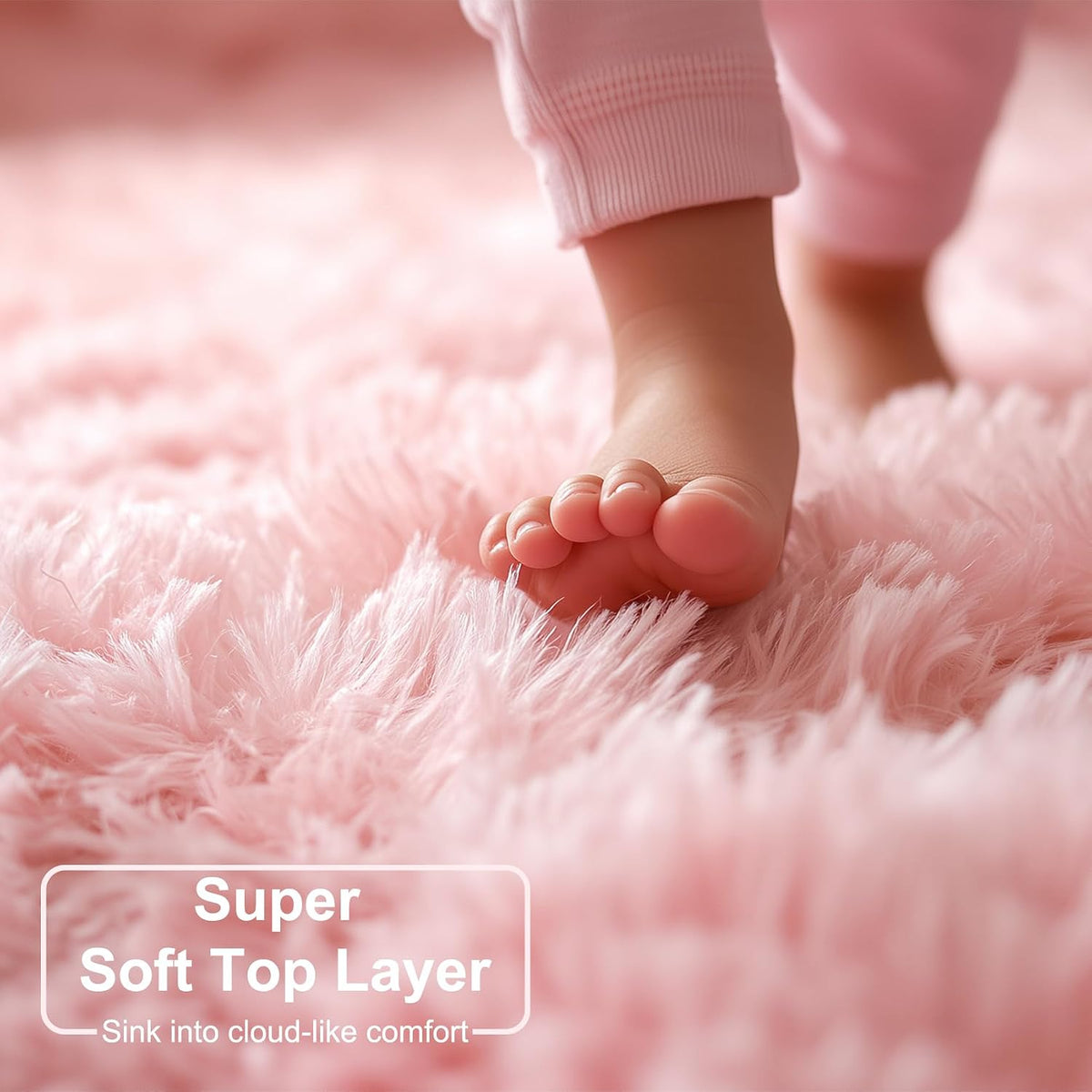 Light Pink Fluffy Fuzzy Area Rug 4x6 for Girls Bedroom Kids Room