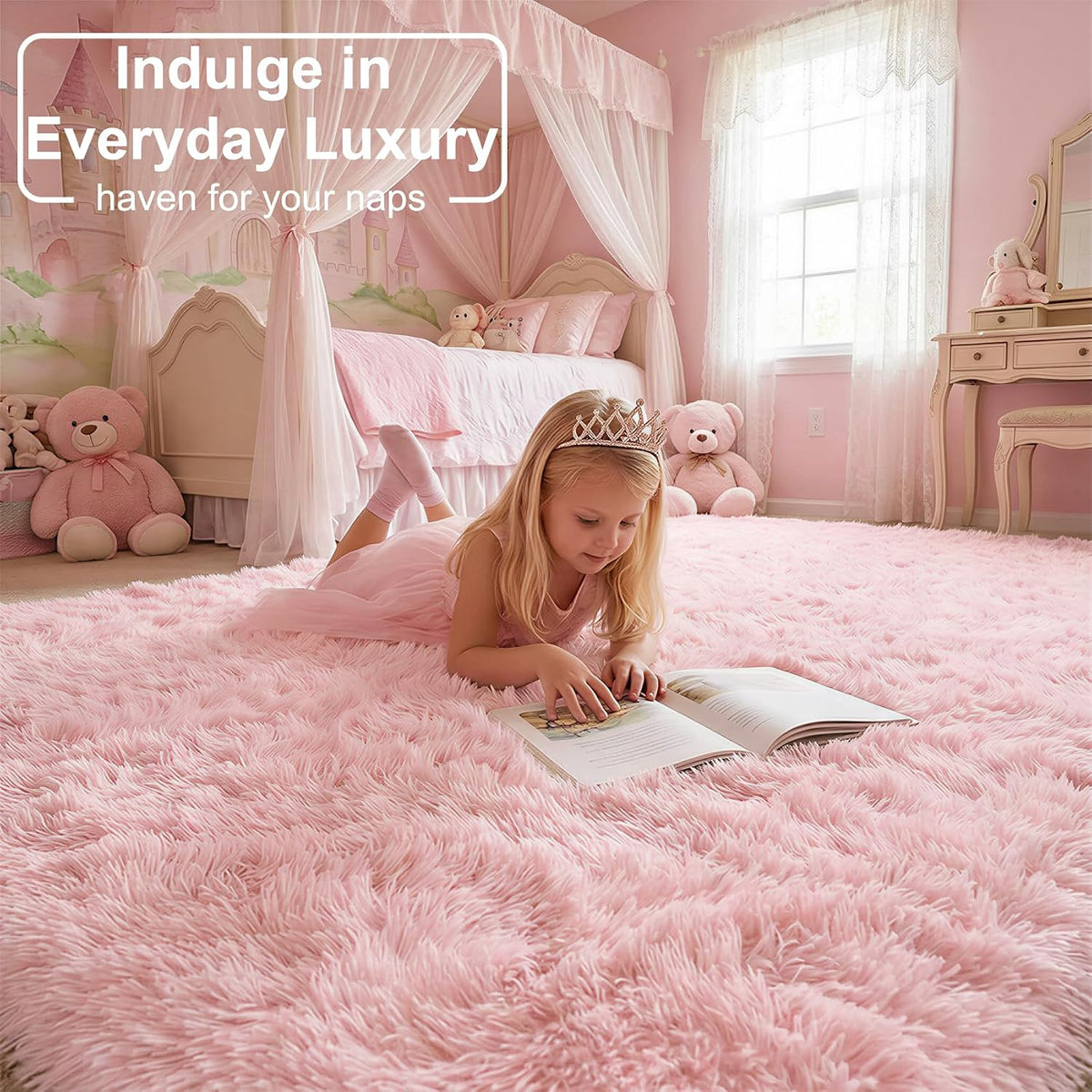 Light Pink Fluffy Fuzzy Area Rug 4x6 for Girls Bedroom Kids Room