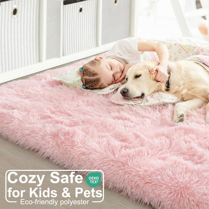 Light Pink Fluffy Fuzzy Area Rug 4x6 for Girls Bedroom Kids Room