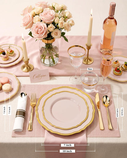 350 Pcs Pink and Gold Plastic Plates for Wedding & Party