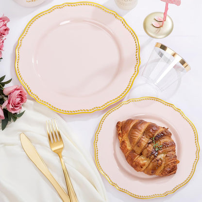 350 Pcs Pink and Gold Plastic Plates for Wedding & Party