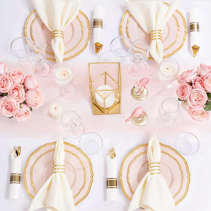 350 Pcs Pink and Gold Plastic Plates for Wedding & Party