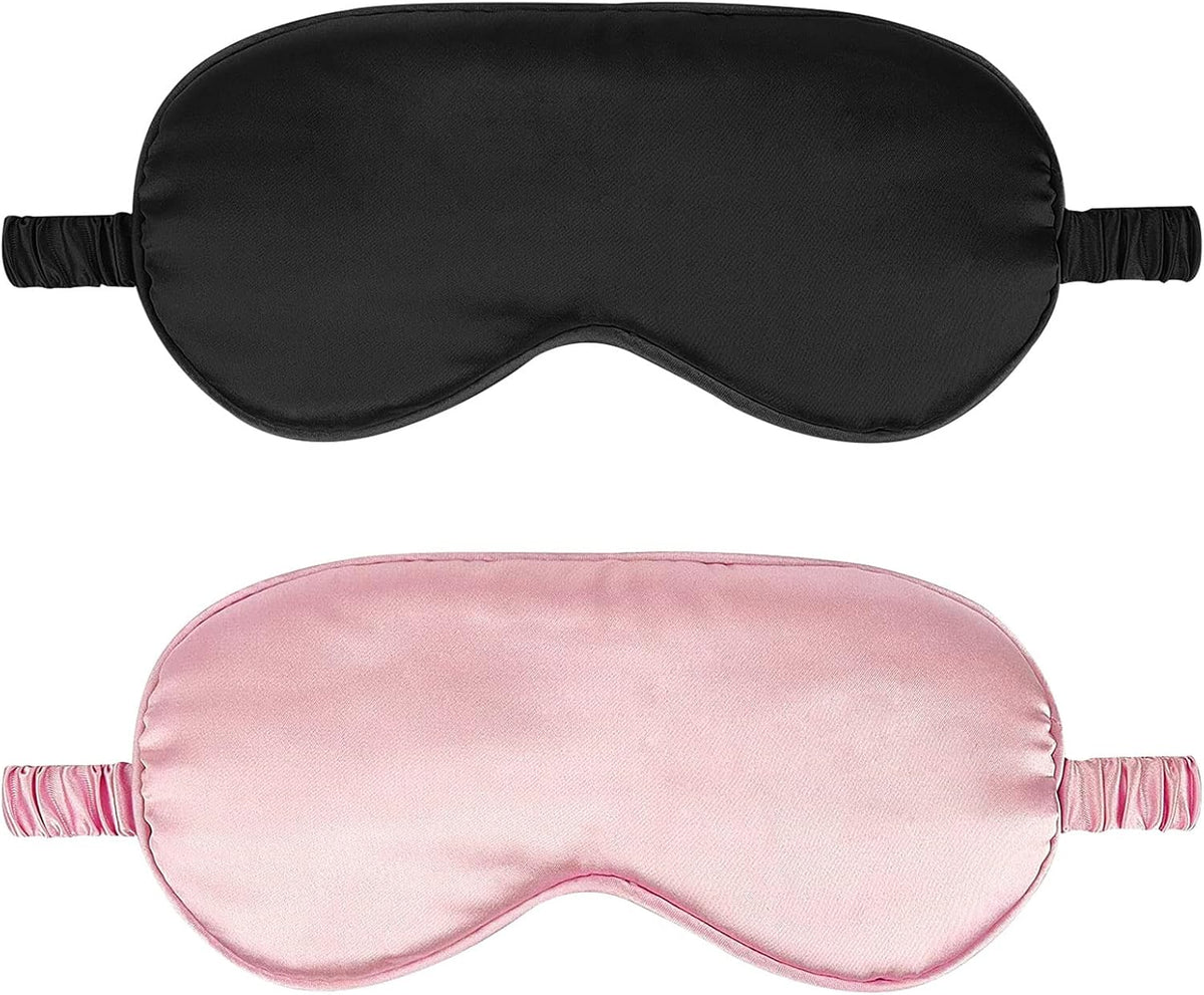 2 Pack Silk Sleep Masks, Light Blocking Eye Masks, Black & Pink