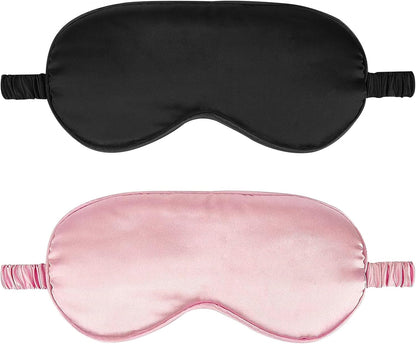2 Pack Silk Sleep Masks, Light Blocking Eye Masks, Black & Pink