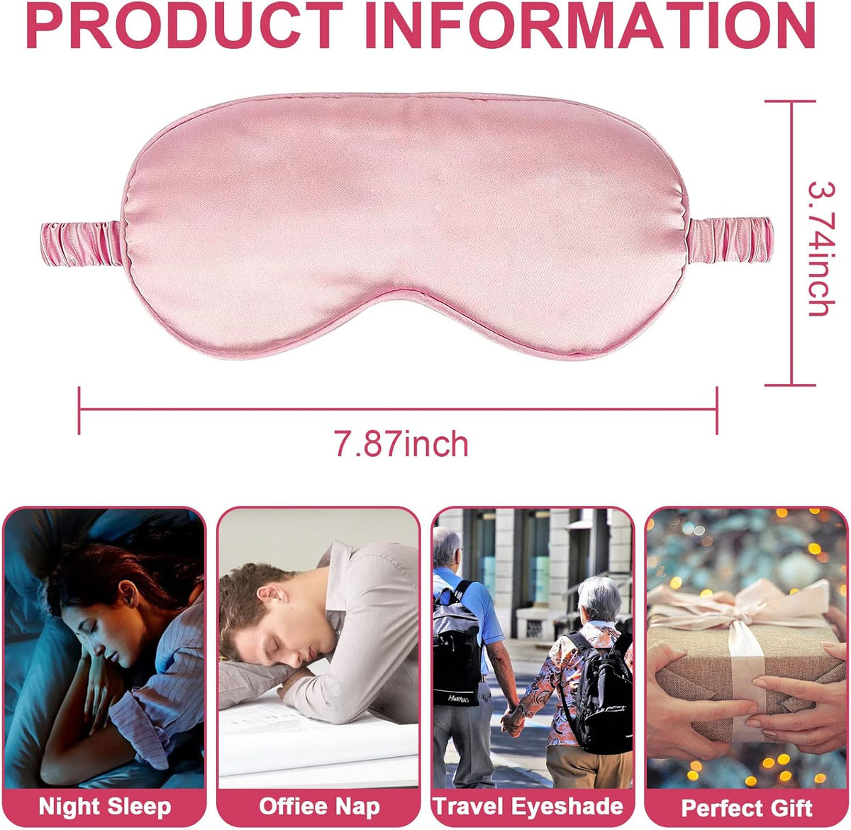 2 Pack Silk Sleep Masks, Light Blocking Eye Masks, Black & Pink