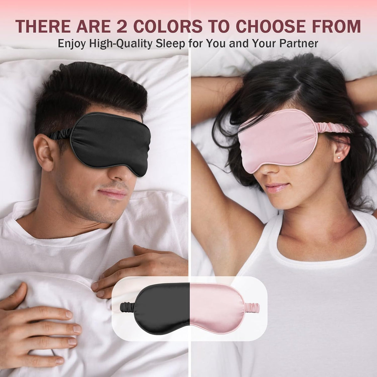 2 Pack Silk Sleep Masks, Light Blocking Eye Masks, Black & Pink