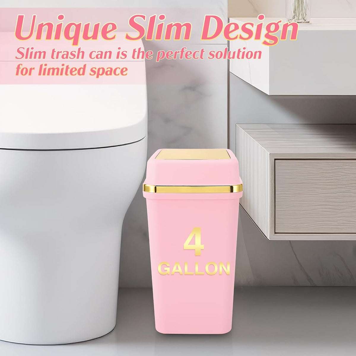 Pink Bathroom Trash Can with Lid 4 Gallon Trash Can Bedroom Trash Can Small Garbage Can with 150 Counts Trash Bags for Small Bathroom Bedroom Office