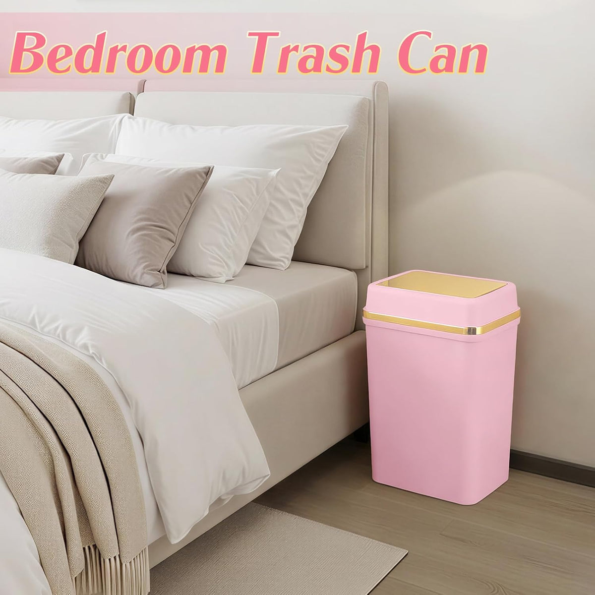 Pink Bathroom Trash Can with Lid 4 Gallon Trash Can Bedroom Trash Can Small Garbage Can with 150 Counts Trash Bags for Small Bathroom Bedroom Office