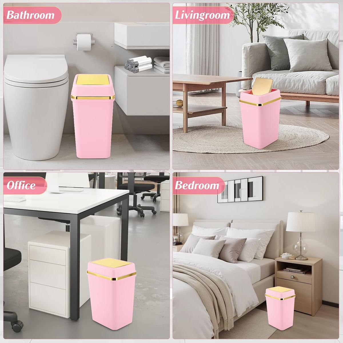 Pink Bathroom Trash Can with Lid 4 Gallon Trash Can Bedroom Trash Can Small Garbage Can with 150 Counts Trash Bags for Small Bathroom Bedroom Office